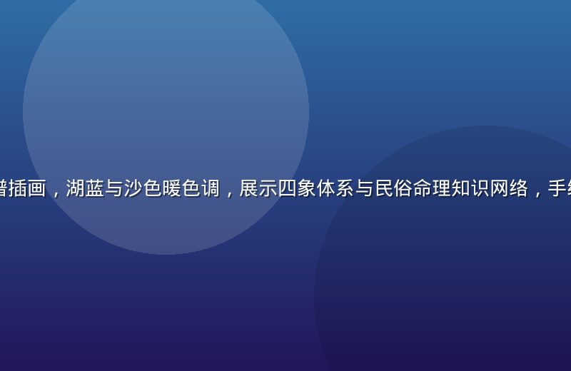 白虎逼文化图谱插画，湖蓝与沙色暖色调，展示四象体系与民俗命理知识网络，手绘风格温暖亲和